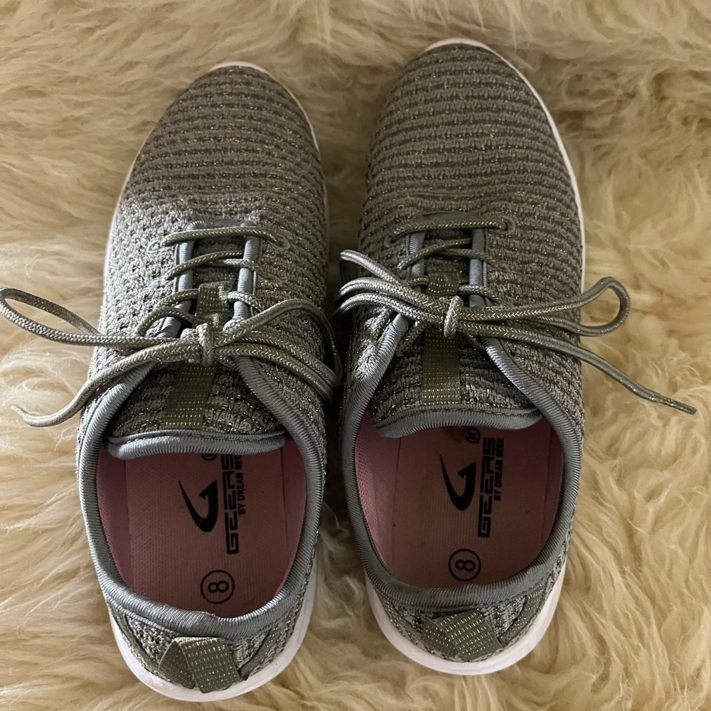Gray/ Gold Sparkle Fly Knit Sneakers Tennis Shoes